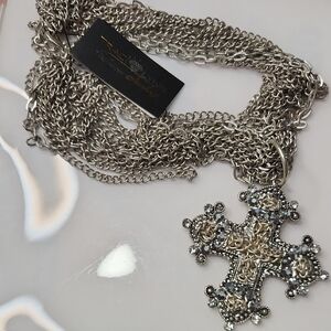 Traci Lynn Silver and Gold Cross Necklace